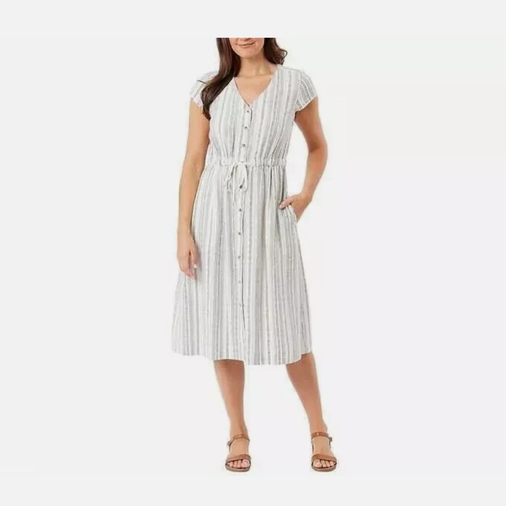NWT Briggs Women’s Button Front Linen Blend Dress Cream